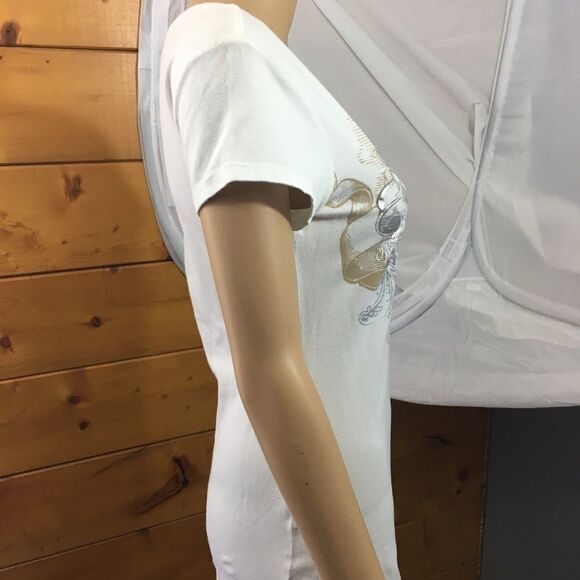 WCKD (Wicked)  T Shirt L Gold Silver on White NWOT - Picture 3 of 5